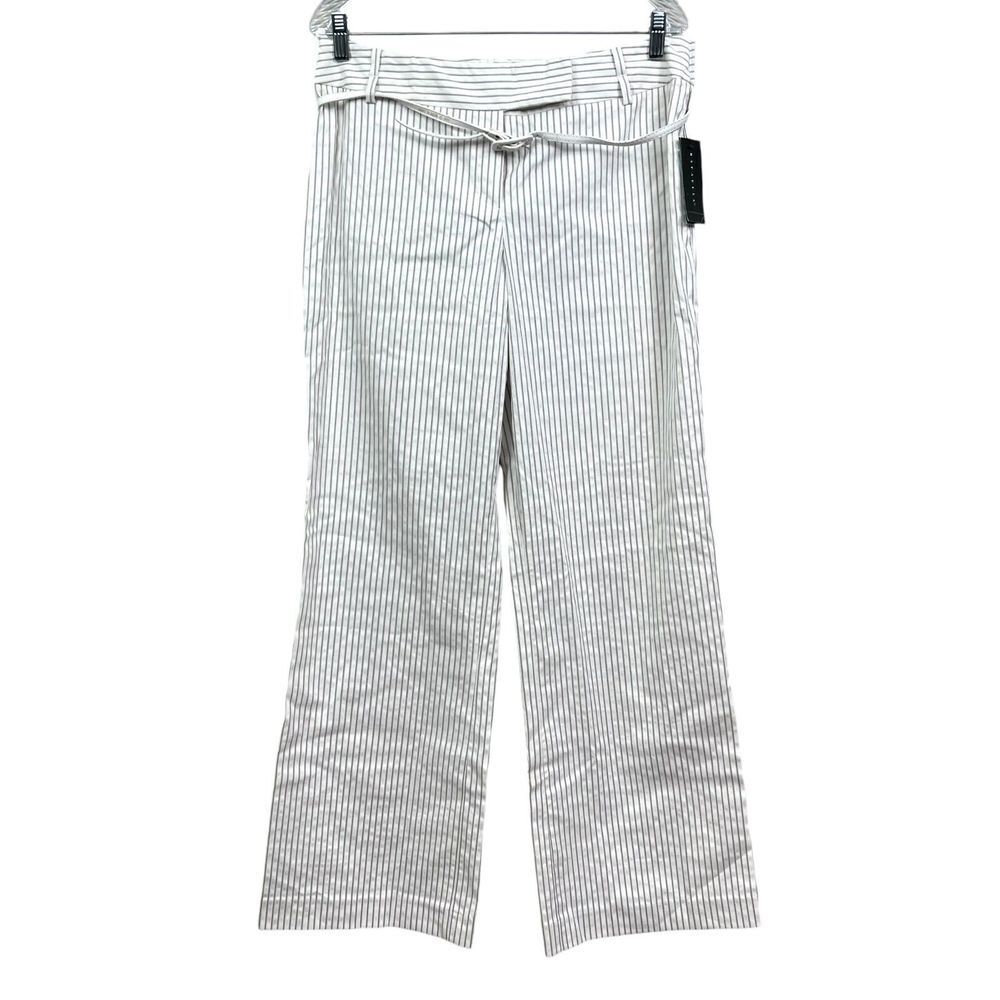 Rafaella Womens Pants Striped Wide Leg Modern Fit Belted Zip White Gray Size 12*